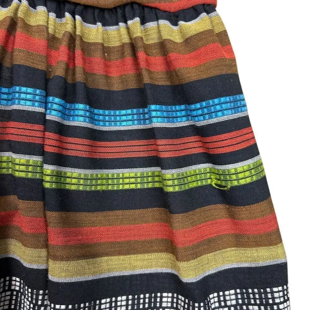 Vintage 70's Girl's Dress Smocked High Neck Serape Stripe Long Sleeve Floral